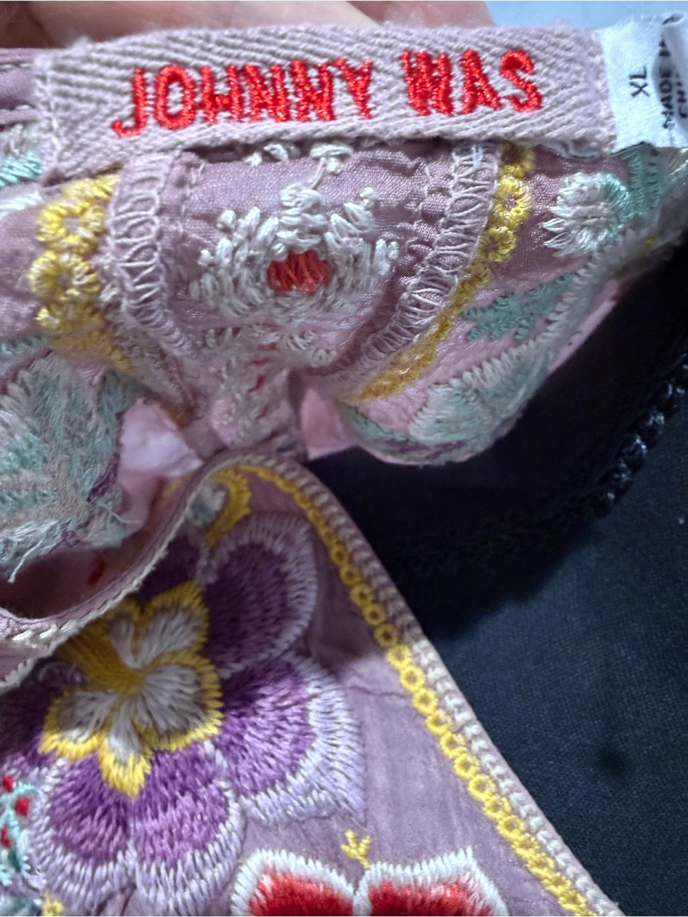 Johnny Was Dusty Rose Embroidered Floral V-Neck Tunic with Yellow Trim - Picture 2 of 2